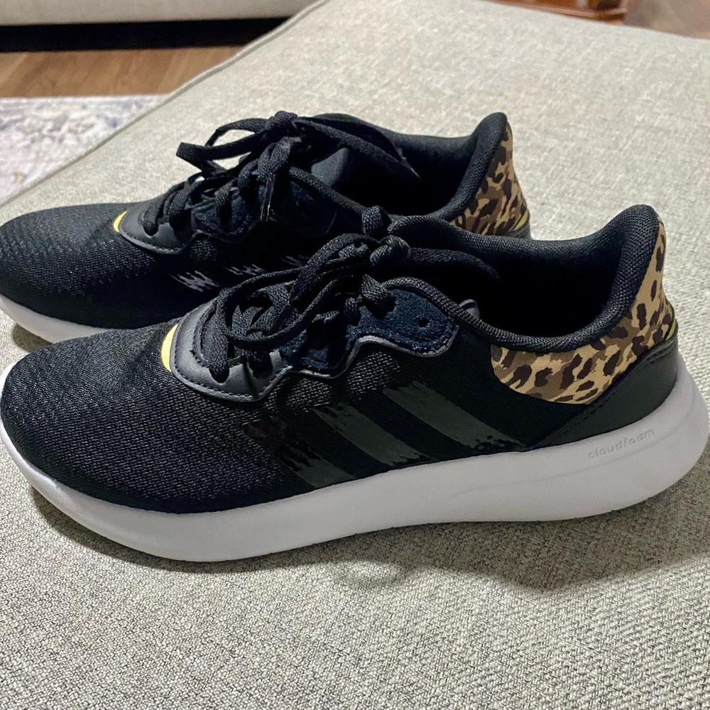 adidas Women’s Black Sneakers with Leopard Heel Accent
